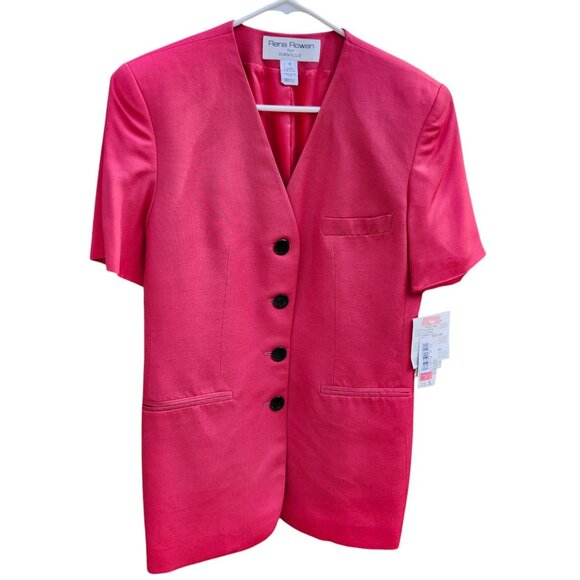 NEW Rena Rowan Womens Blazer Suit Top Size 4 Pink Button-Down Short Sleeve USA - Picture 8 of 12